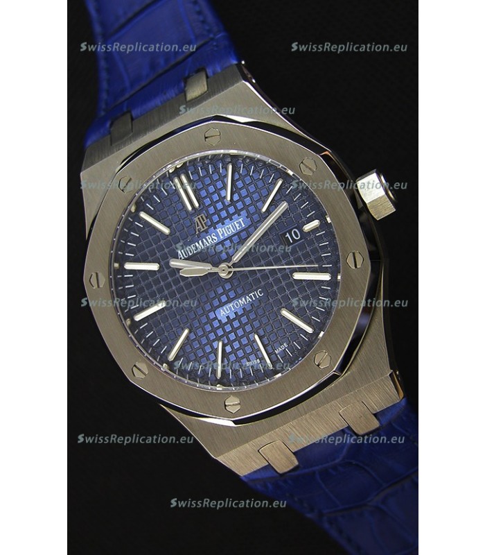 Audemars Piguet Royal Oak 41MM Blue Dial Leather Strap - 1:1 Mirror Ultimate Edition