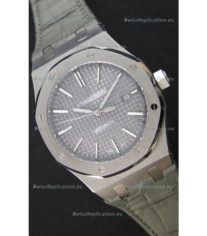 Audemars Piguet Royal Oak 41MM Grey Dial Leather Strap - 1:1 Mirror Ultimate Edition