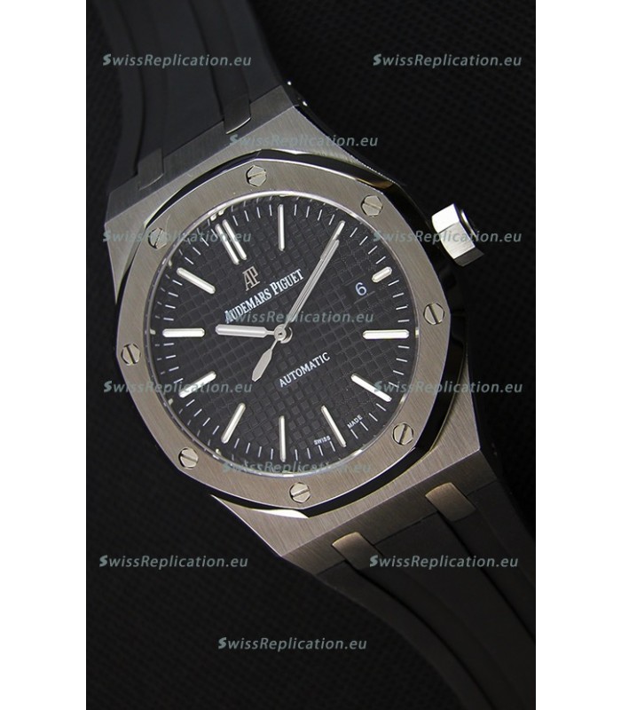 Audemars Piguet Royal Oak 41MM Black Dial Rubber Strap - 1:1 Mirror Ultimate Edition