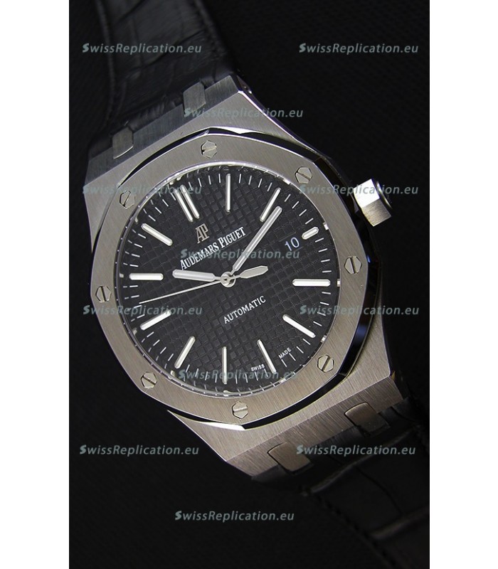 Audemars Piguet Royal Oak 41MM Black Dial Leather Strap - 1:1 Mirror Ultimate Edition