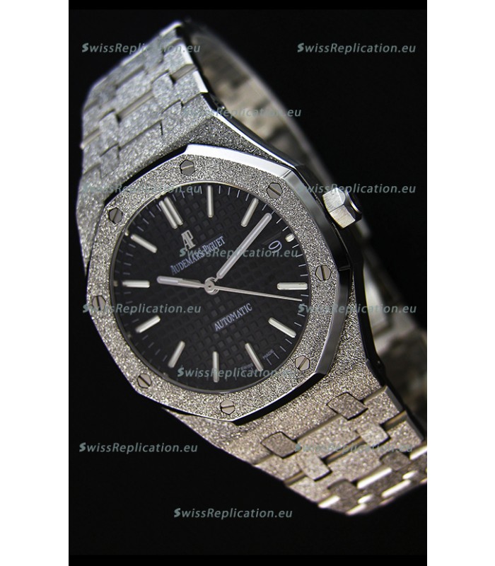 Audemars Piguet Royal Oak Frosted Self-Winding White Gold Black Dial 1:1 Mirror Replica Watch 