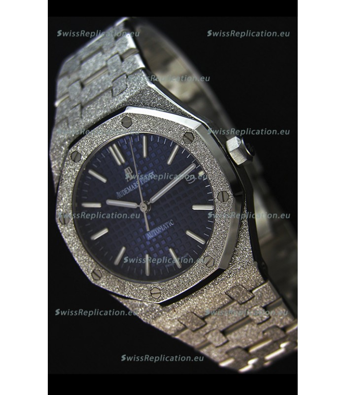 Audemars Piguet Royal Oak Frosted Self-Winding White Gold Blue Dial 1:1 Mirror Replica Watch 