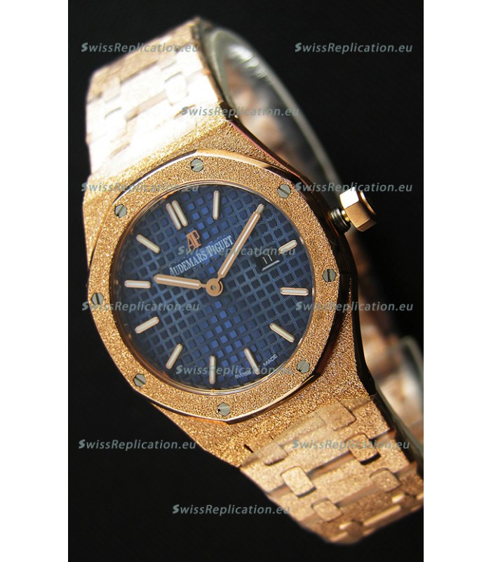 Audemars Piguet Royal Oak Frosted Rose Gold QUARTZ Watch Navy Blue 33MM - 1:1 Mirror Replica 