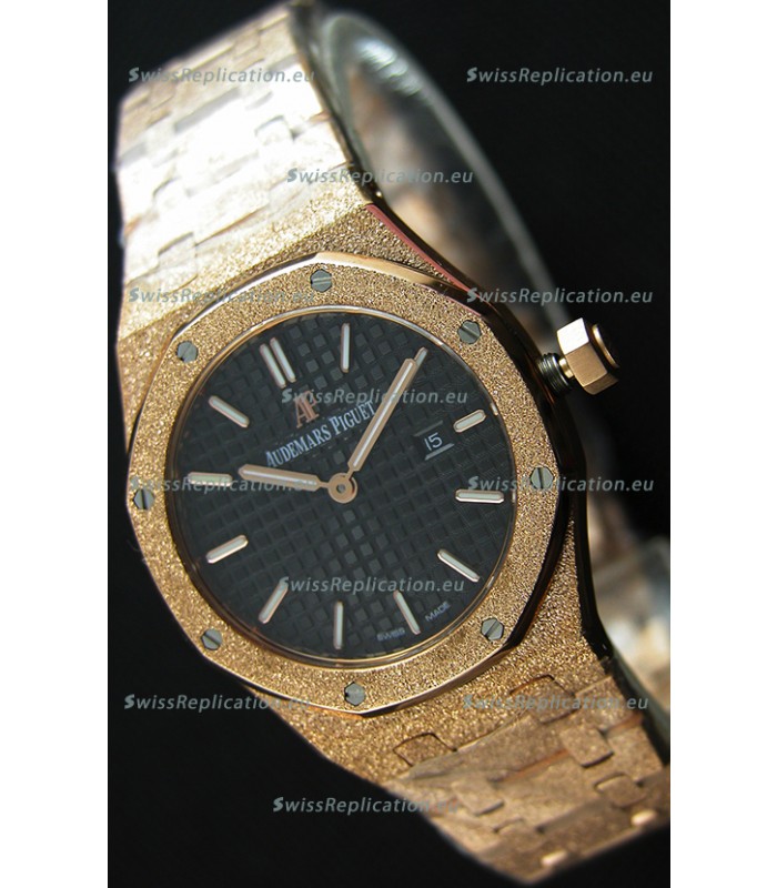 Audemars Piguet Royal Oak Frosted Rose Gold QUARTZ Watch Black Dial 33MM - 1:1 Mirror Replica 