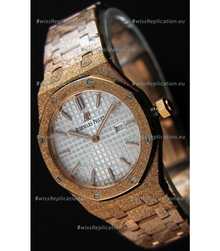 Audemars Piguet Royal Oak Frosted Rose Gold QUARTZ Watch White Dial 33MM - 1:1 Mirror Replica 