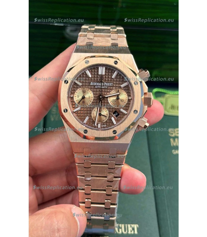 Audemars Piguet Royal Oak Chronograph 1:1 Mirror Replica - Rose Gold Casing Brown Dial in 41MM