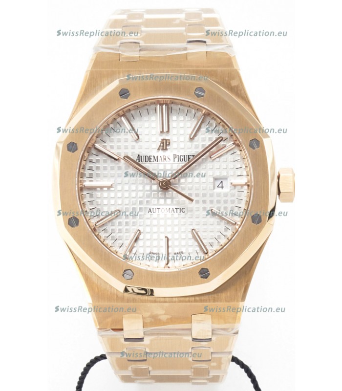 Audemars Piguet Royal Oak 15400 41MM Rose Gold White Dial Super Clone Replica Watch 