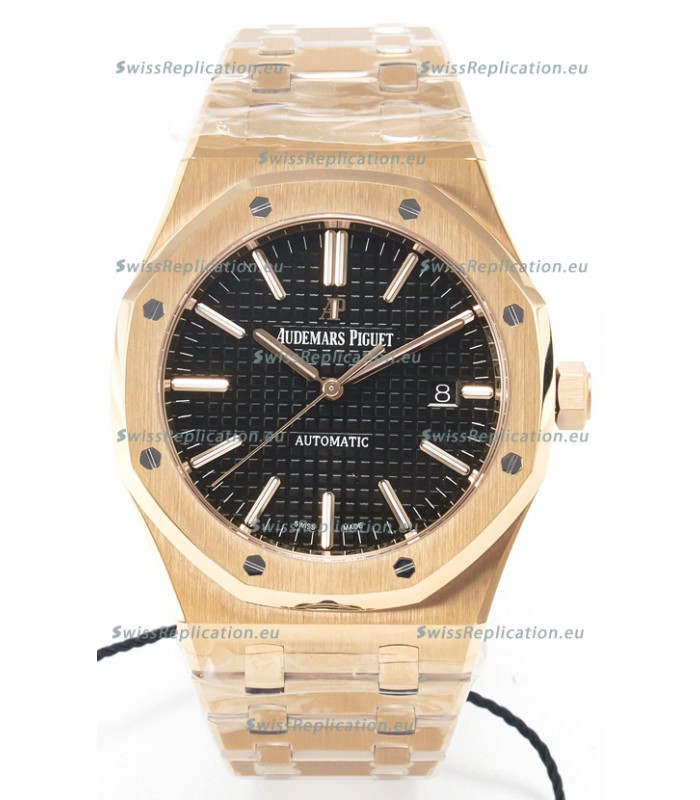 Audemars Piguet Royal Oak 15400 41MM Rose Gold Black Dial Super Clone Replica Watch 