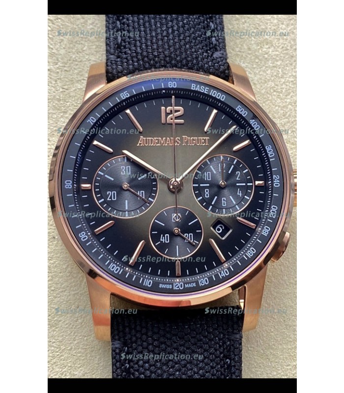 Audemars Piguet CODE 11.59 Chronograph Swiss Replica Watch in Rose Gold Casing Black Dial