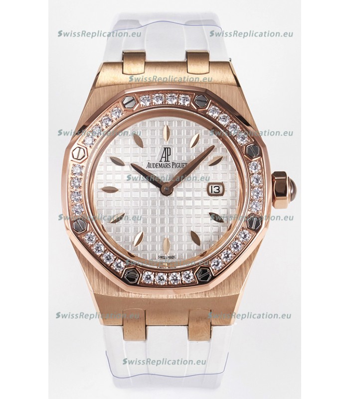 Audemars Piguet Royal Oak 33MM Rose Gold Quartz Rose Gold White Dial Swiss Replica Watch