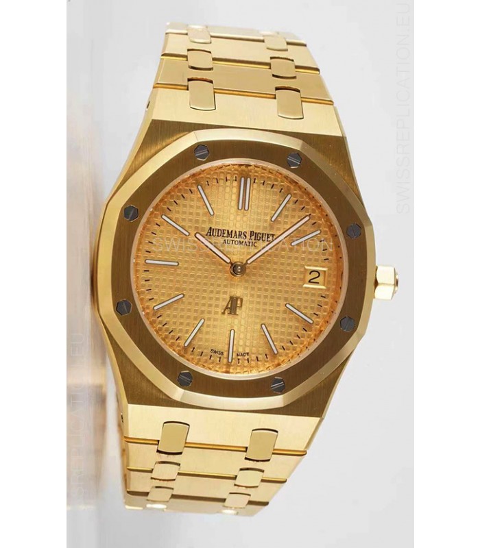 Audemars Piguet Royal Jumbo Oak Extra Thin Swiss Replica Yellow Gold - 1:1 Mirror Replica Watch Gold Dial