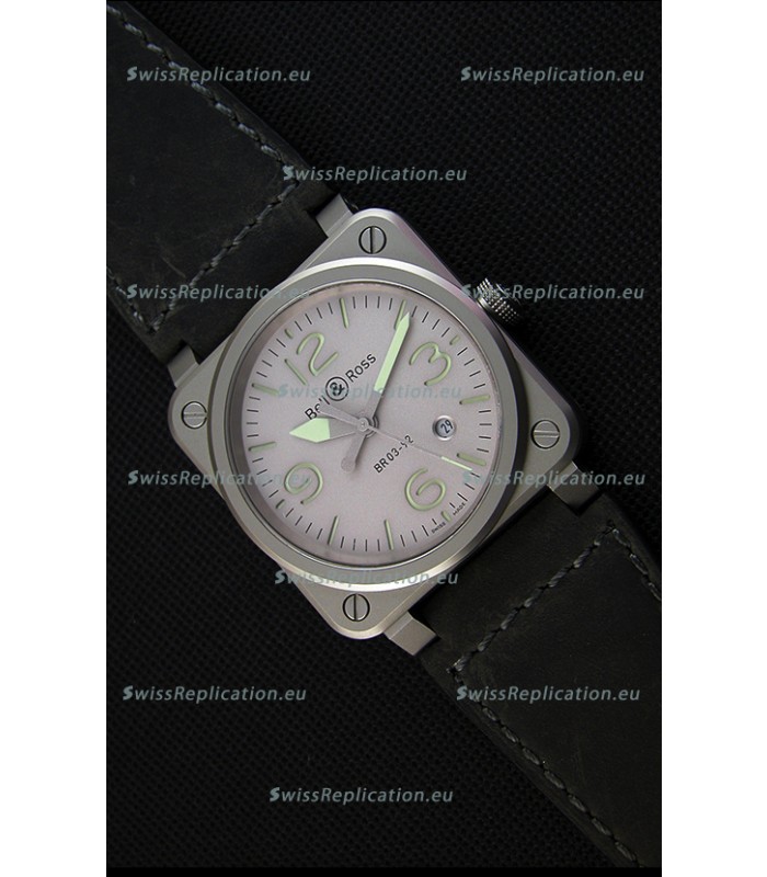 Bell & Ross BR03-92 Horolum Grey Dial Leather Strap Swiss Replica Watch 1:1 Mirror Replica