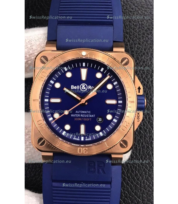 Bell & Ross BR03-92 Diver Rose Gold Blue Dial Swiss Replica Watch 1:1 Mirror Replica