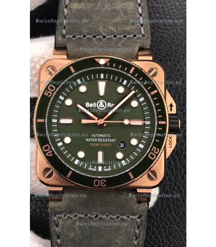 Bell & Ross BR03-92 Diver Rose Gold Green Dial Swiss Replica Watch 1:1 Mirror Replica