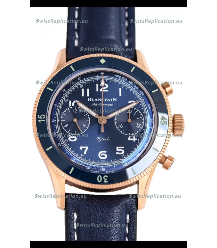 Blancpain Air Command Blue Dial Rose Gold 1:1 Mirror Swiss Replica Watch 