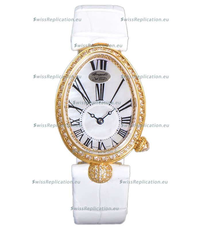 Breguet Reine De Naples Ladies Yellow Gold White Leather Swiss 1:1 Edition Replica Watch