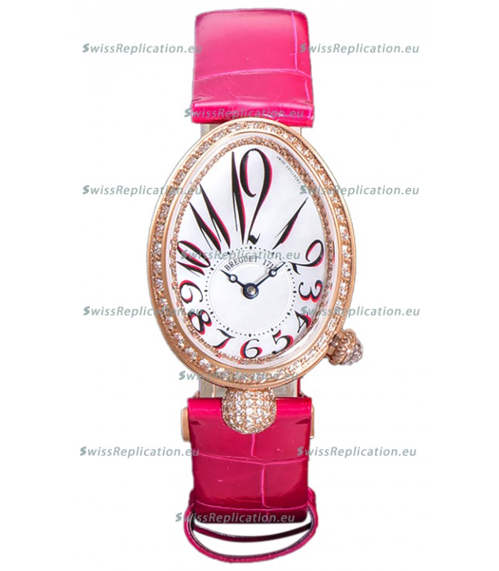 Breguet Reine De Naples Ladies Rose Gold Pink Leather Swiss 1:1 Edition Replica Watch