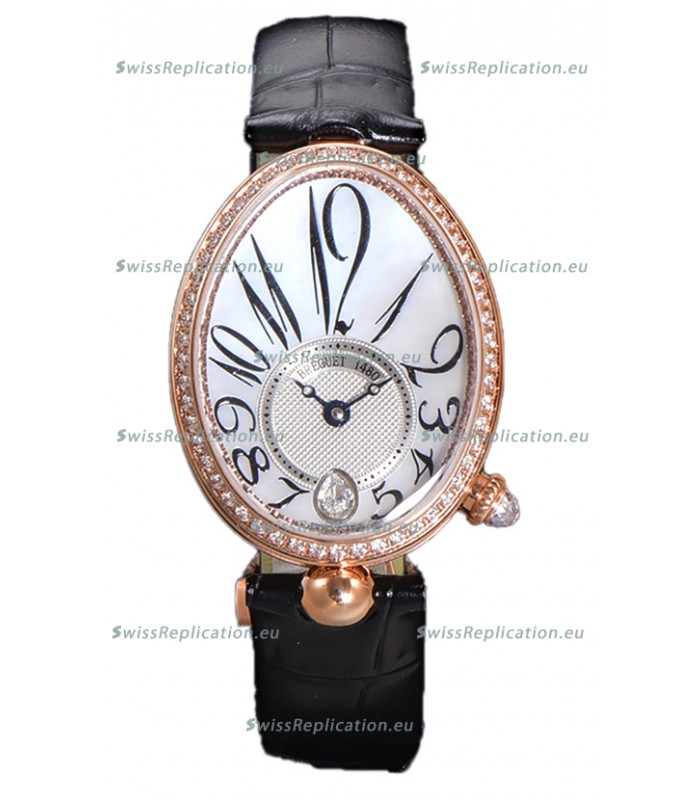 Breguet Reine De Naples Ladies Rose Gold Black Leather Swiss 1:1 Edition Replica Watch