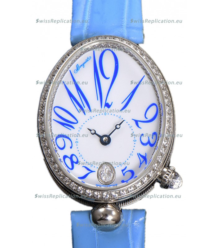 Breguet Reine De Naples Ladies Stainless Steel Blue Leather Swiss 1:1 Edition Replica Watch