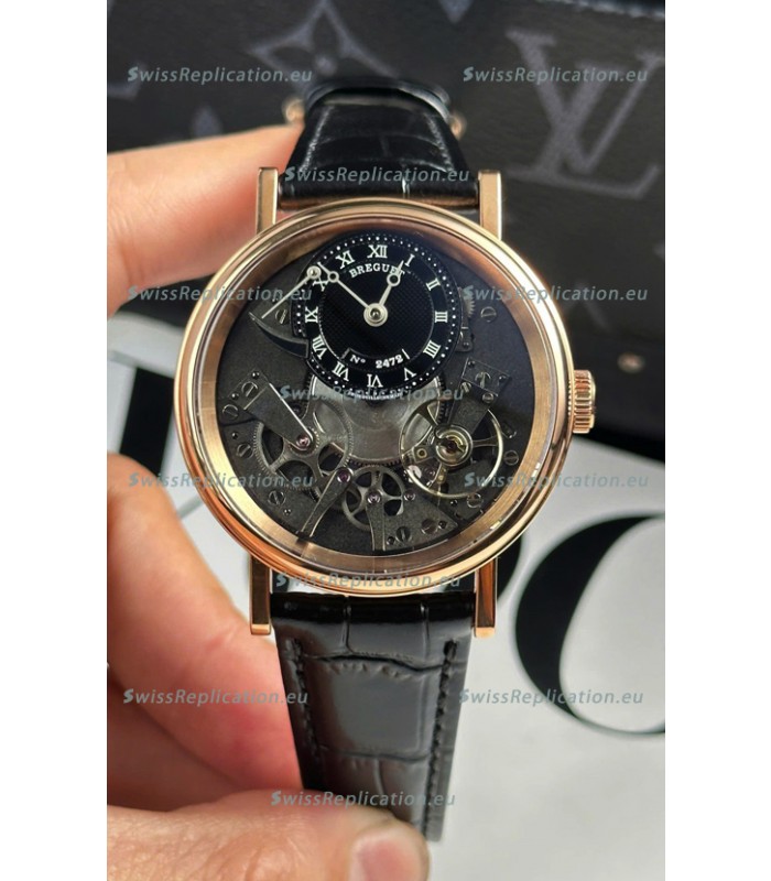 Breguet Tradition 7057BR/R9/9W6 Rose Gold Casing Single Tourbillon Swiss Replica Black Strap Watch