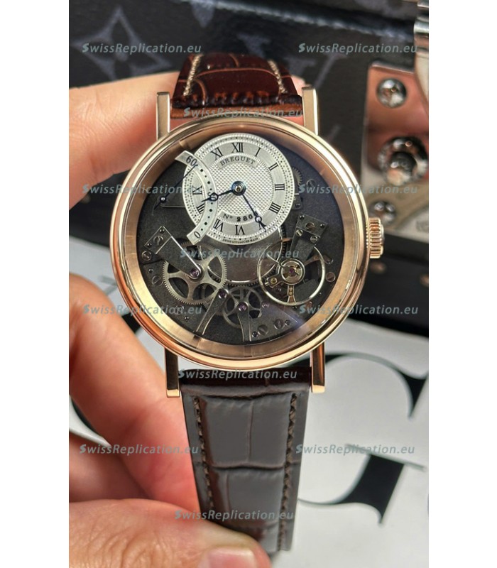 Breguet Tradition 7057BR/R9/9W6 Rose Gold Casing Single Tourbillon Swiss Replica Brown Strap Watch