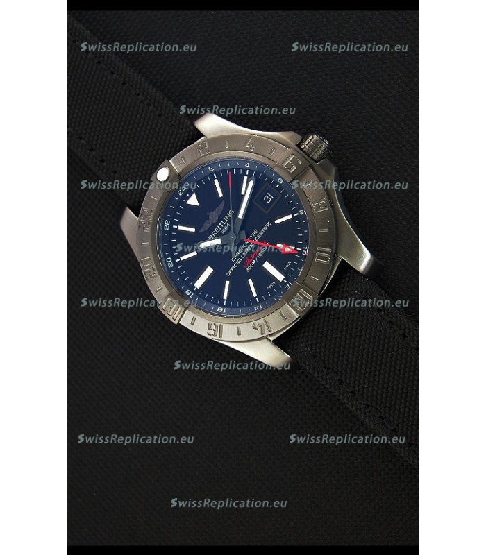 Breitling Avenger II BlackSteel GMT Swiss Replica Watch Nylon Strap 1:1 Mirror Replica Watch