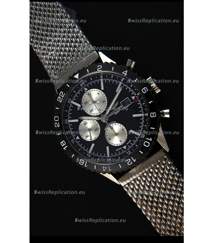 Breitling Chronoliner Steel-Black Mesh Strap in Black Dial Swiss Replica Watch 