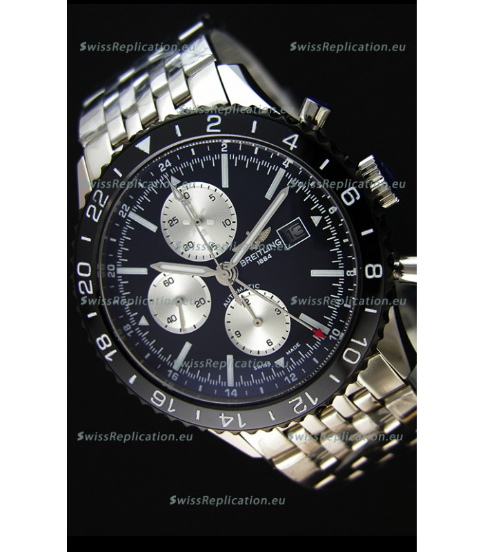 Breitling Chronoliner Steel-Black Steel Strap in Black Dial Swiss Replica Watch 