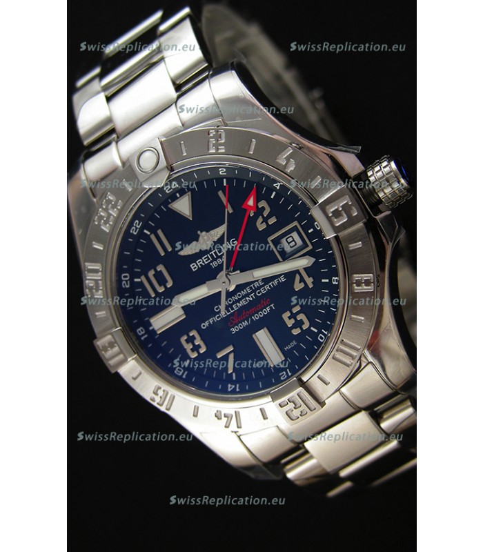 Breitling Avenger II GMT Swiss Replica Watch in Black Dial Steel Strap 1:1 Mirror Replica Version