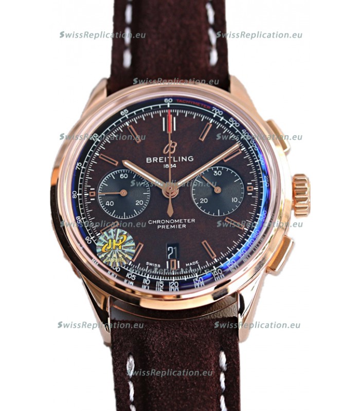 Breitling Premier B01 Chronograph 42 Edition Rose Gold Casing Centenary Brown Dial - 1:1 Mirror Replica Watch