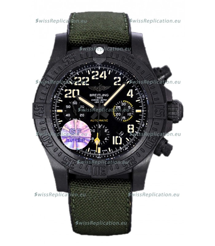 Breitling Avenger Hurricane Chronograph Black Dial Khaki Nylon - DLC Coating Swiss Replica Watch