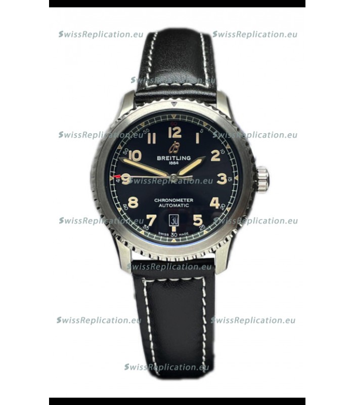 Breitling Navitimer Aviator 8 Automatic 41 Black Dial Brown Strap 1:1 Mirror Swiss Replica Watch 