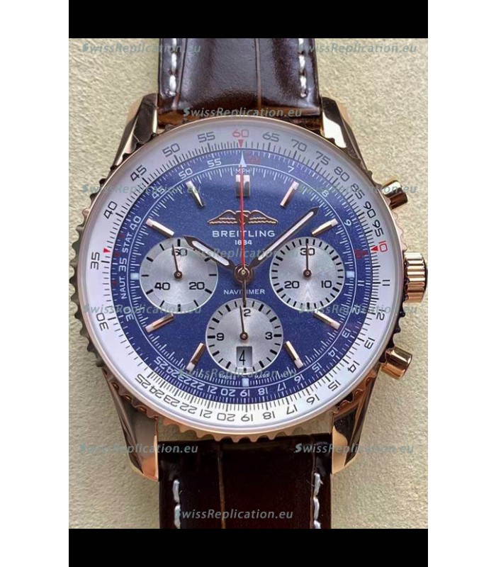 Breitling Navitimer B01 Chronograph 43 Blue Dial - Rose Gold Plated Casing 1:1 Mirror Swiss Replica