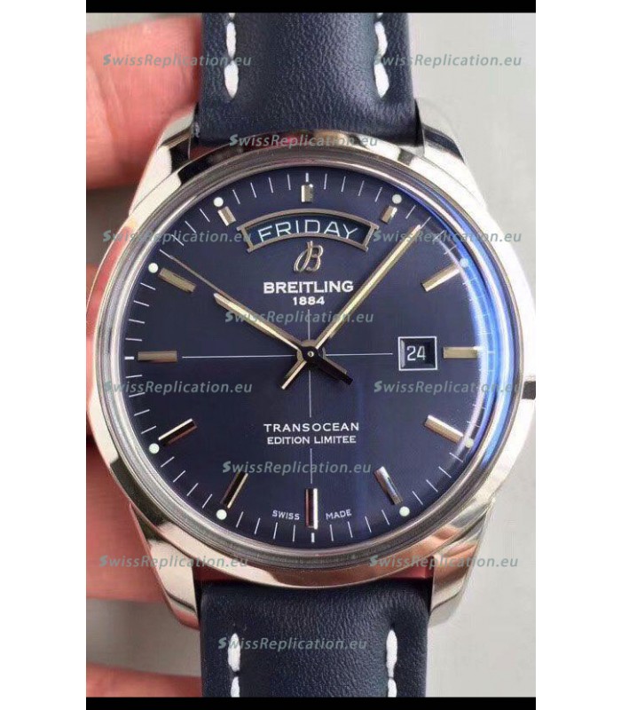 Breitling Transocean Day & Date Swiss Replica Watch in Aurora Blue Dial 1:1 Mirror Edition