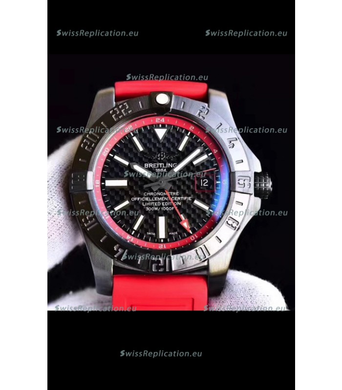 Breitling Chronometre GMT Carbon Dial Swiss Watch with Rubber Strap 1:1 Mirror Replica