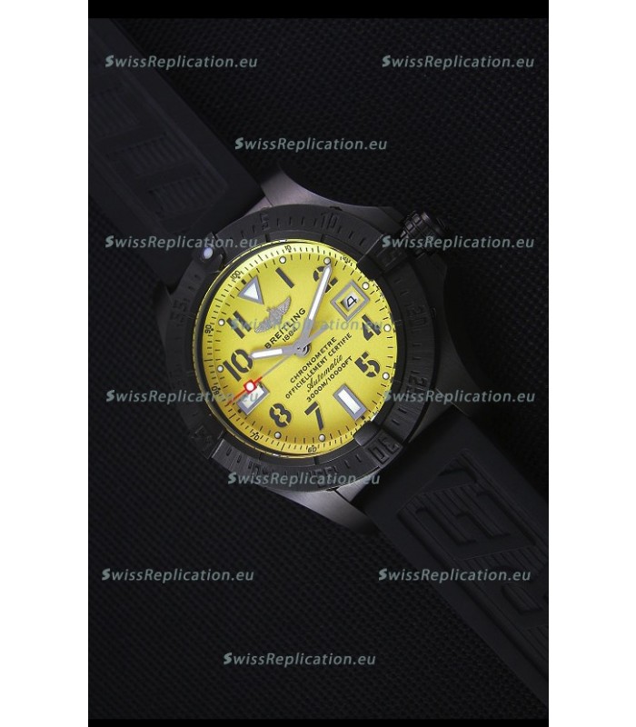 Breitling Avenger Blacksteel DLC Coated Swiss Replica Watch in Yellow Dial