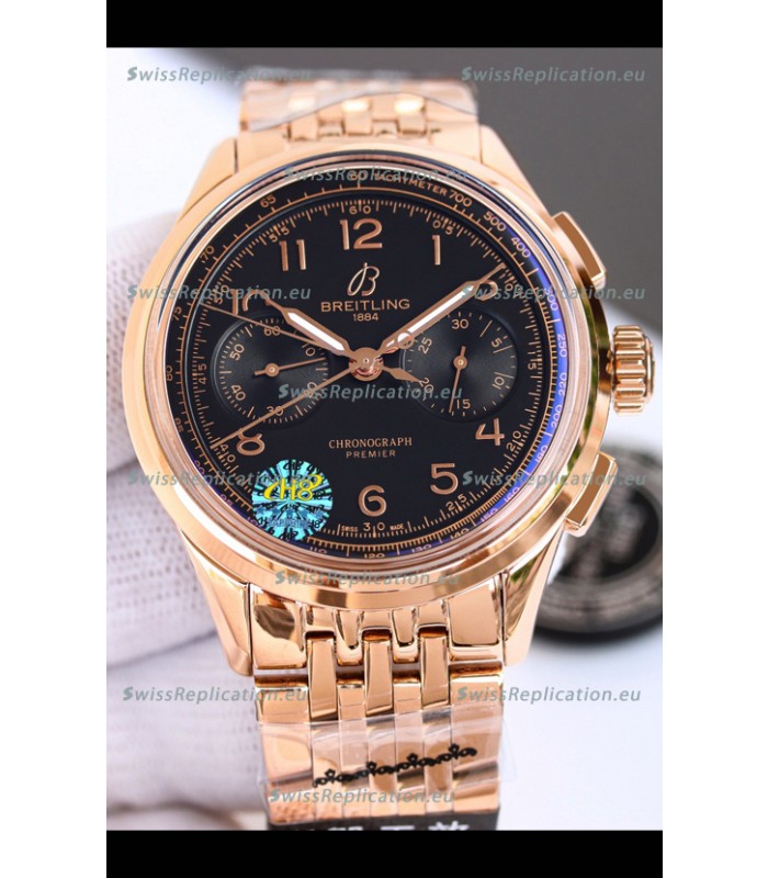 Breitling Premier B01 Chronograph 42 Edition Rose Gold Casing Centenary Brown Dial - 1:1 Mirror Replica Watch