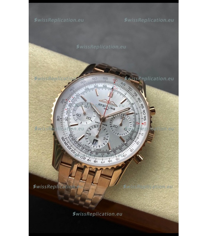 Breitling Navitimer B01 Chronograph 43 White Dial - Rose Gold Plated Casing 1:1 Mirror Swiss Replica