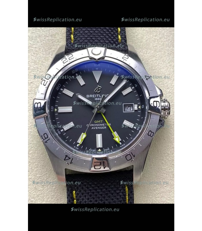 Breitling Avenger GMT Automatic 44 Swiss 1:1 Super Clone Replica Watch - Black Dial 