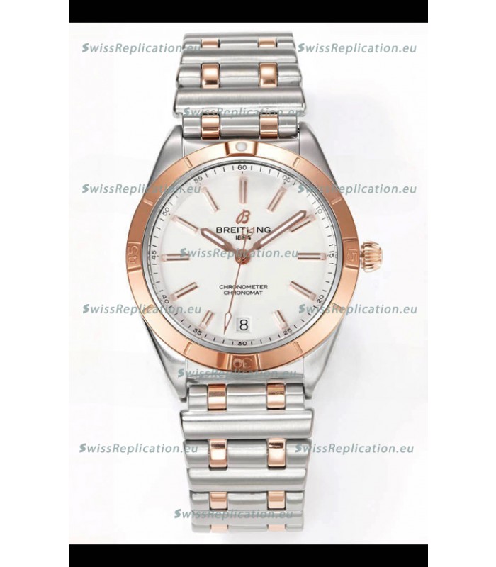 Breitling Chronomat 36MM 2 Tone Rose Gold Casing 1:1 Mirror Replica Watch White Dial