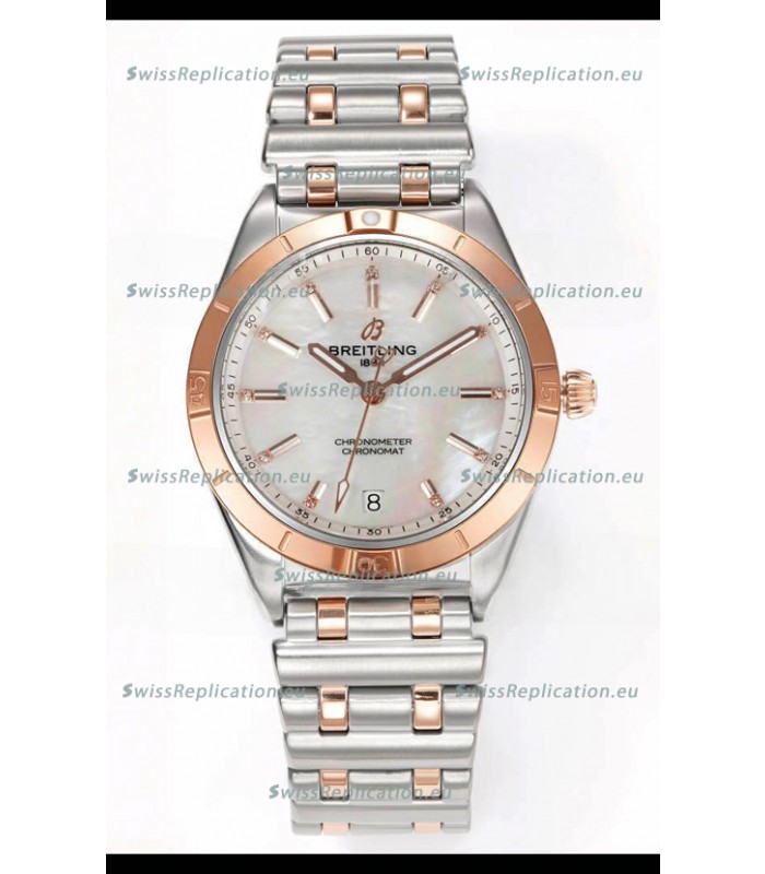 Breitling Chronomat 36MM 2 Tone Rose Gold Casing 1:1 Mirror Replica Watch Pearl Dial