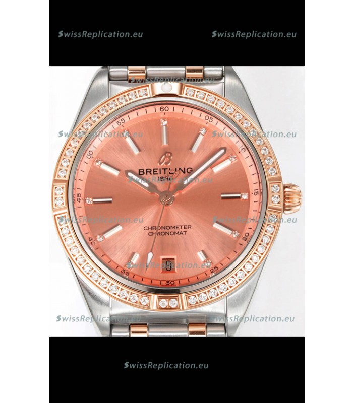 Breitling Chronomat 36MM 2 Tone Rose Gold Casing 1:1 Mirror Replica Watch Salmon Dial