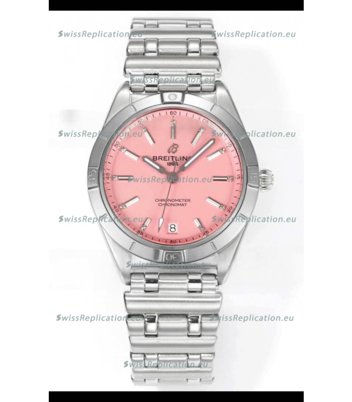 Breitling Chronomat 36MM Stainless Steel Casing 1:1 Mirror Replica Watch Pink Dial