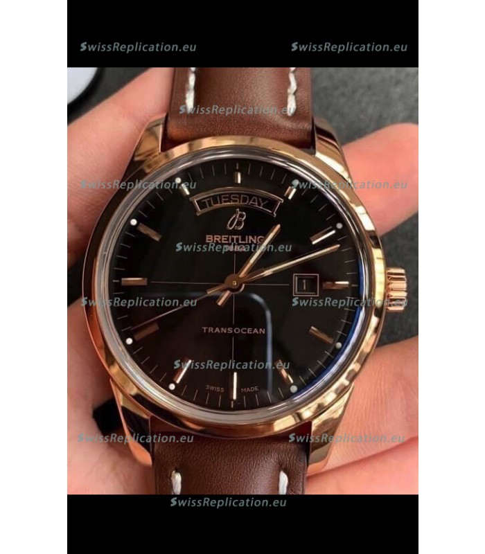 Breitling Transocean Day & Date Swiss Replica Watch in Black Dial 1:1 Mirror Edition
