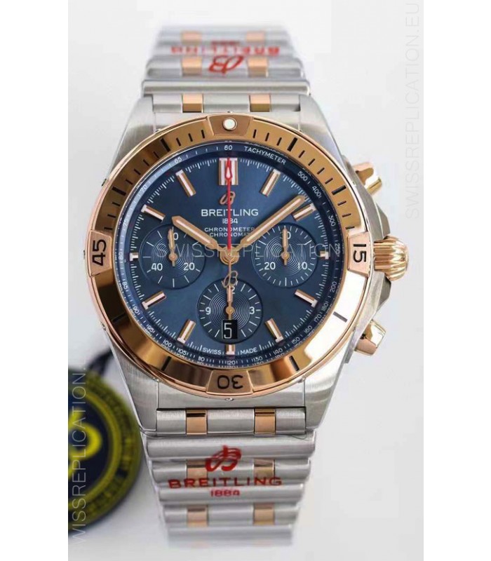 Breitling Chronomat B01 42 Edition Swiss 904L Steel 2 Tone Rose Gold with Blue Dial 1:1 Mirror Replica Watch