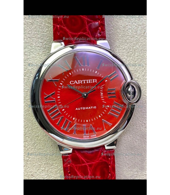 Ballon De Cartier Swiss Automatic 1:1 Mirror Quality 36MM in Stainless Steel Red Dial 