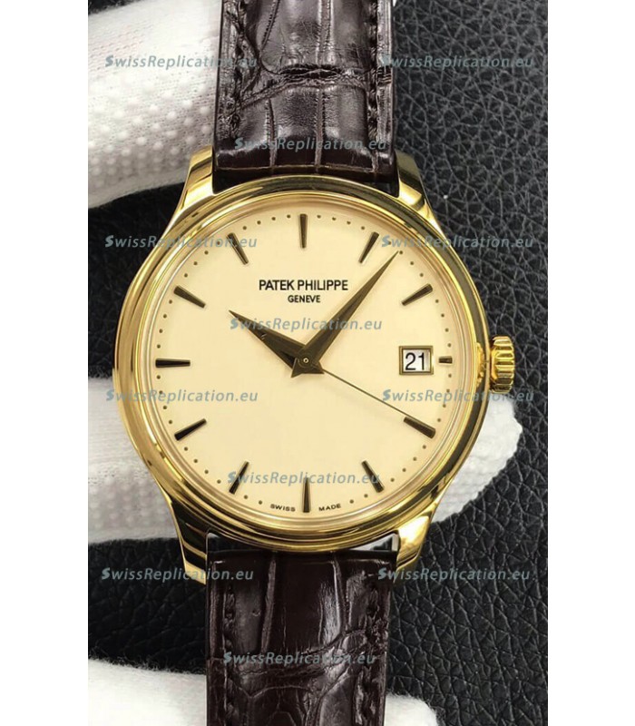 Patek Philippe Calatrava 5227J-001 Pale Yellow Dial 1:1 Mirror Swiss Replica Yellow Gold Casing
