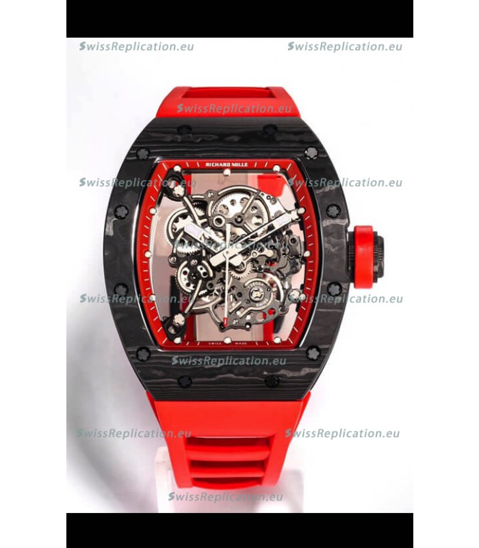Richard Mille RM055 Black Carbon Casing 1:1 Mirror Replica Watch in Red Strap