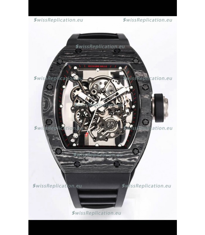 Richard Mille RM055 Black Carbon Casing 1:1 Mirror Replica Watch in Black Strap