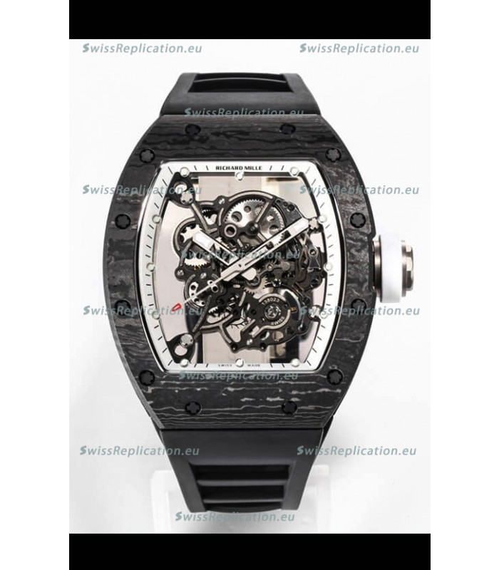 Richard Mille RM055 Black Carbon Casing 1:1 Mirror Replica Watch in Black Strap